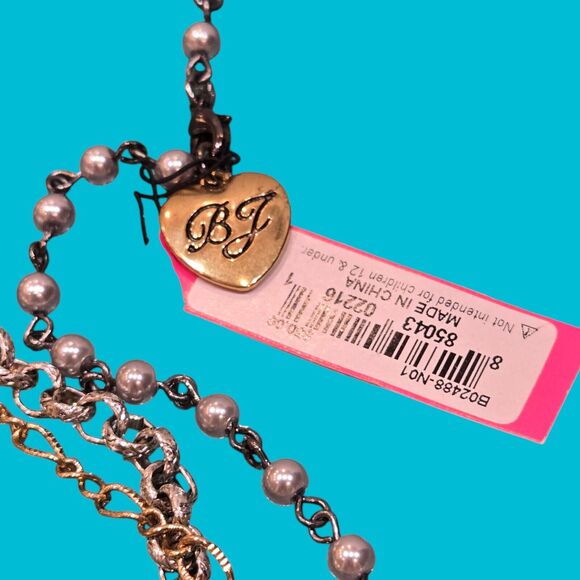 NEW Rare Betsey Johnson Long Layered Necklace with Extender Pink Skis Ski Poles - Picture 7 of 11